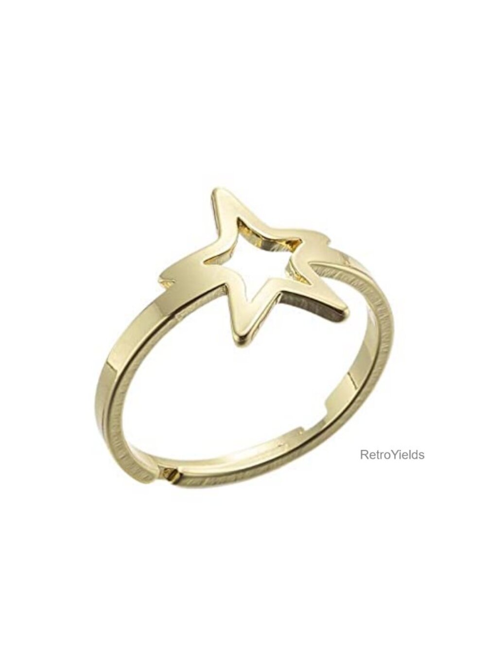 Stainless Steel Star Pentagram Adjustable Open Ring Thin Band Stackable